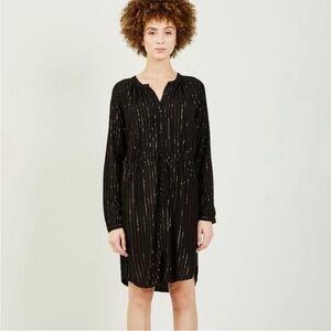 Rails Bella Gilded Stripe Shirt Dress Black Gold Metallic Sz Medium Long Sleeve